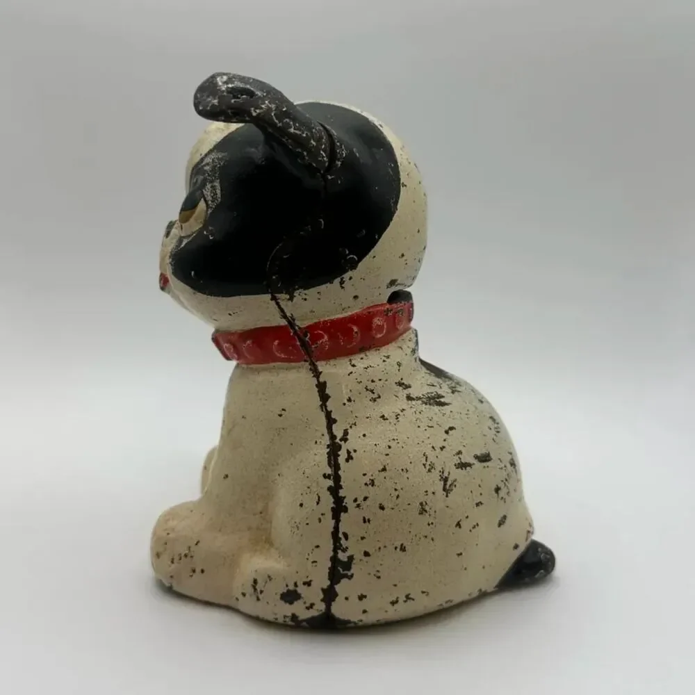 Vintage 1920s Hubley Fido Cast Iron Still Coin Bank Boston Terrier Dog Antique